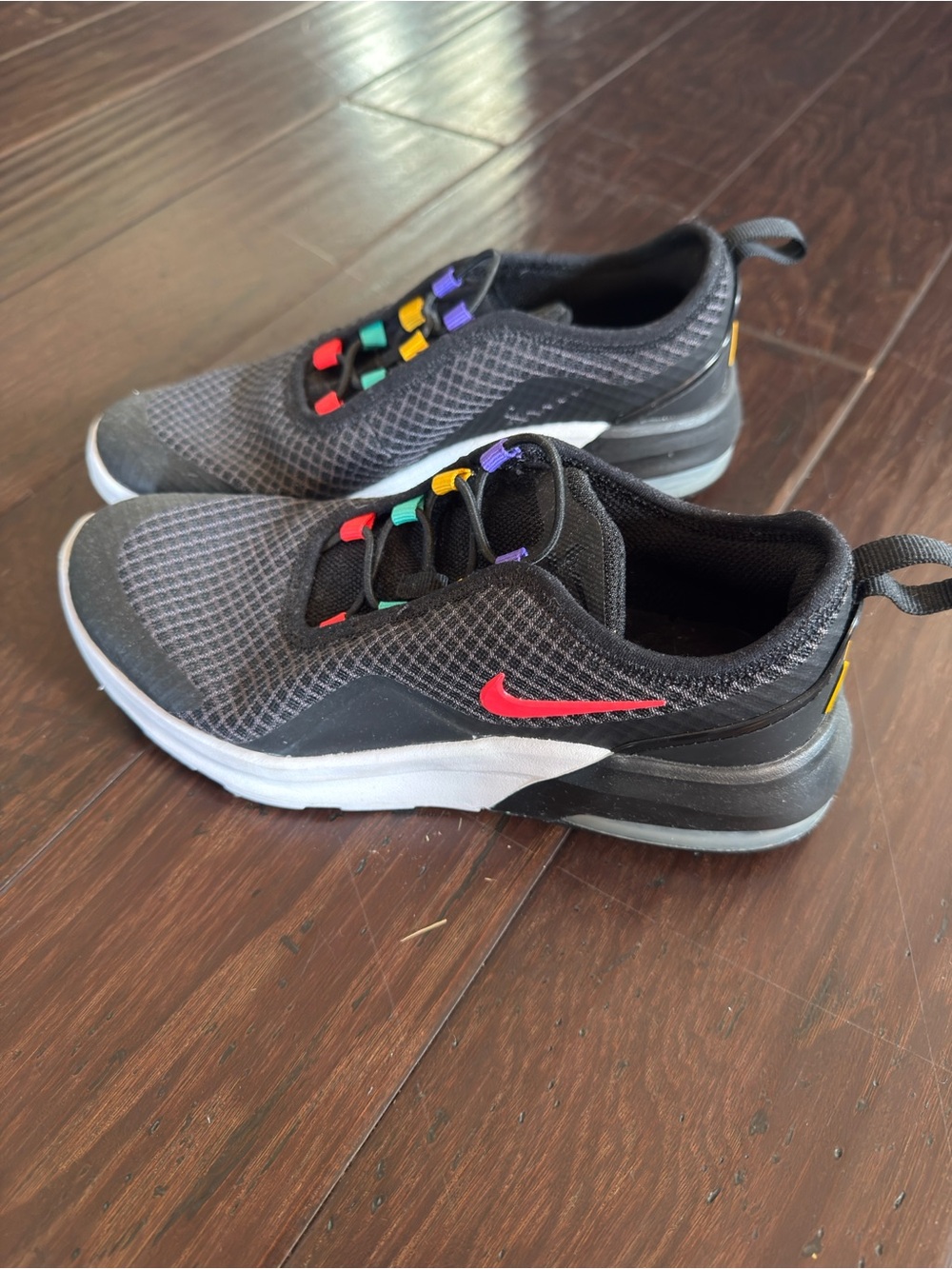 Nike Air Max Motion 2 GS Black Flash Crimson Red Swoosh with Multicolor Eyelets
